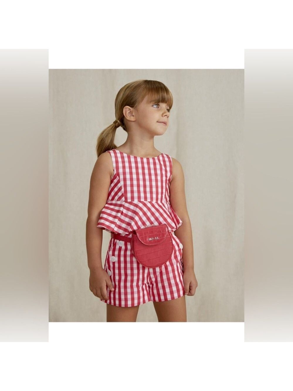Size 10 Girls Abel & Lula Kids' Red Gingham Matching Set (bag not included)
